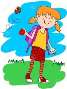 11029744-Cute-little-girl-cartoon-character-going-to-school-with-her-backpack-and-apple-Stock-Vector